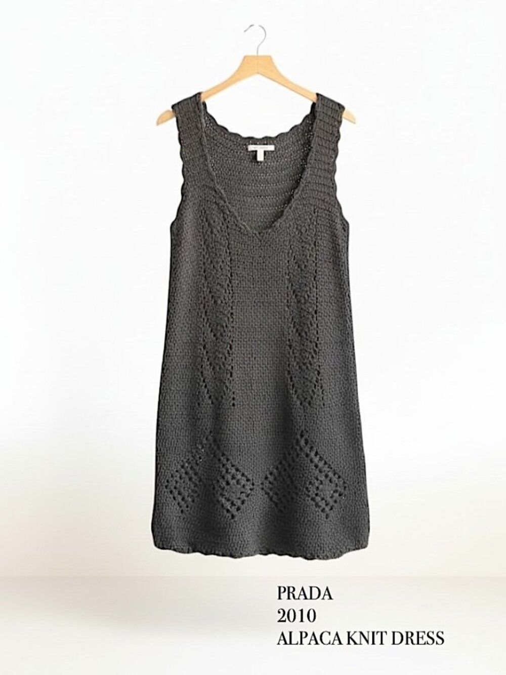 Prada 2010 Alpaca Wool Open Crochet Knit Dress Gray IT 46 NWT Barneys